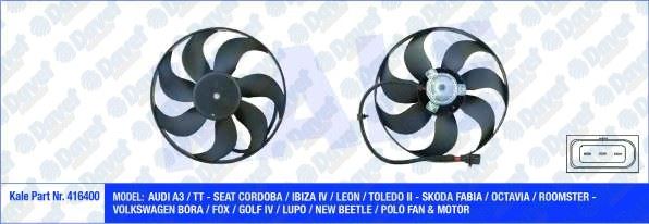 KALE 416400 Fan Motoru Vw A3 / Tt - Cordoba / Ibiza Iv / Leon / Toledo Ii - Fabia / Octavia / Roomster - Bora / Fox / Golf Iv / Lupo / New Beetle / Polo (150/80w 345mm) (Fan-Motor)